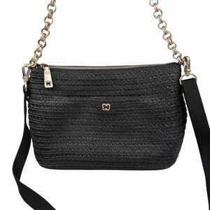 Eric Javits Raffia Crossbody‎ Black Bag w Gold Hardware